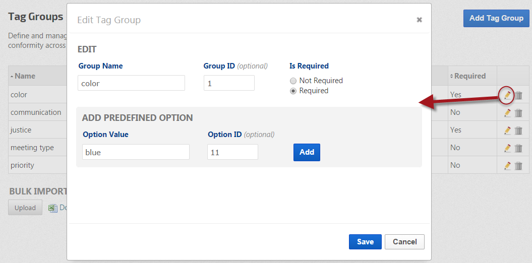 Add Tag Group Option