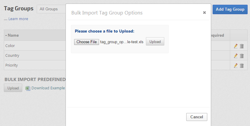 Upload Tag Options