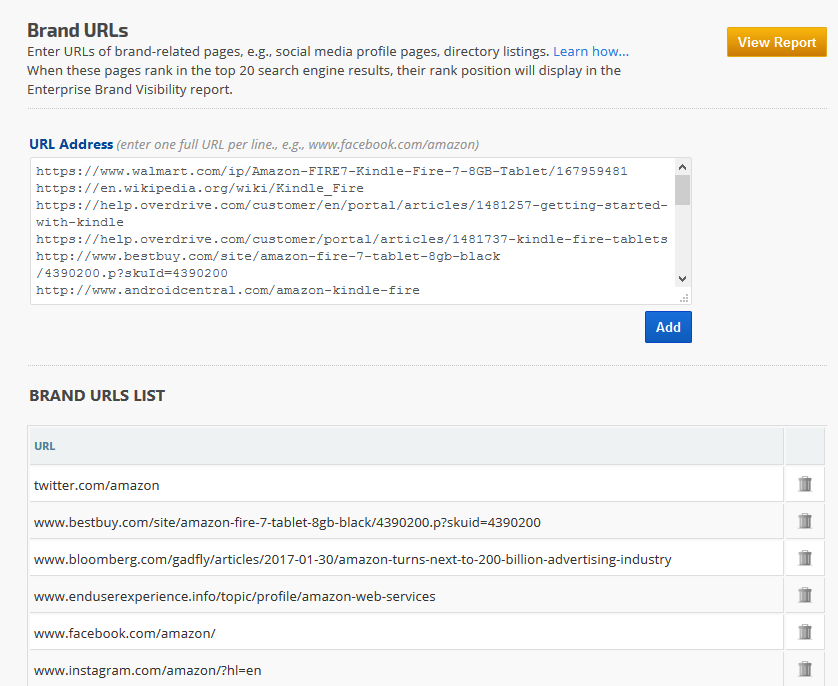 Add Brand social media profile pages and directory listings to tracking