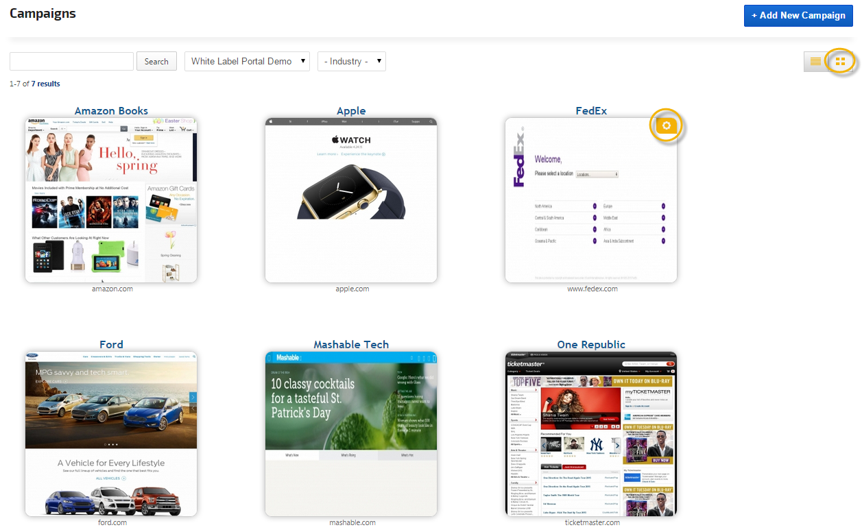 Display all Campaigns in Website Thumbnail view