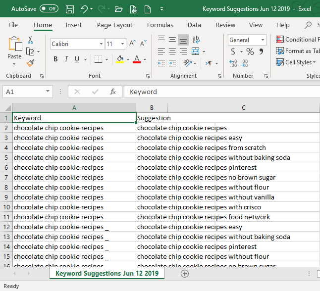 Work with Keyword Suggestions in Excel