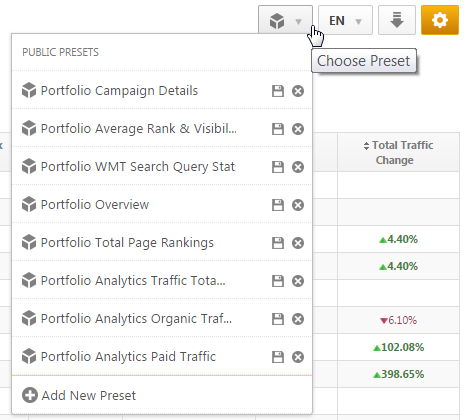 Portfolio Report Presets