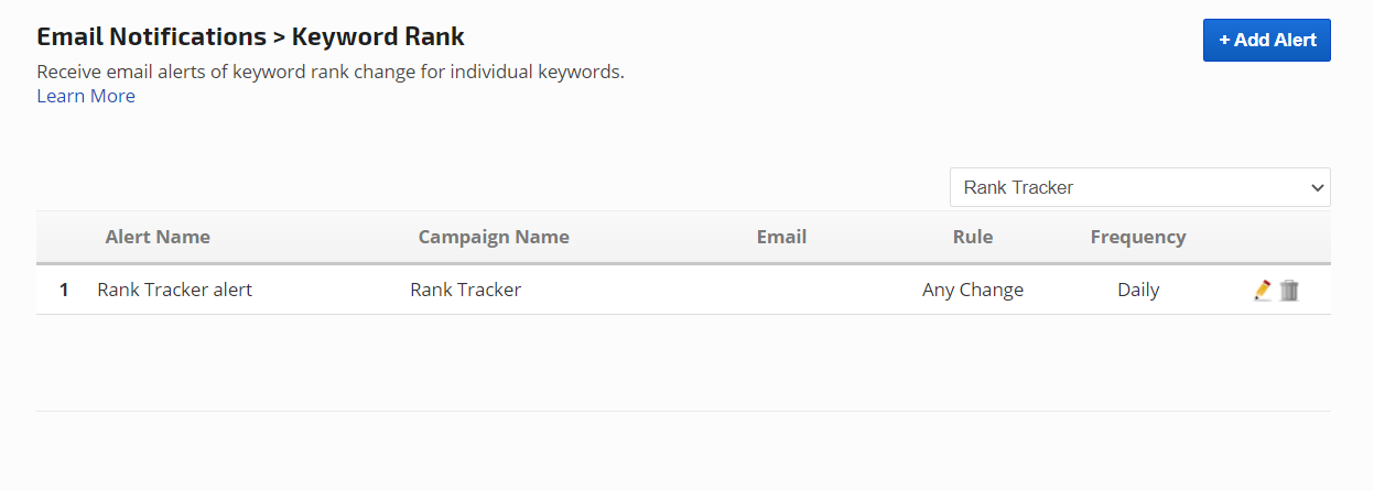 Keyword Rank Alert Settings