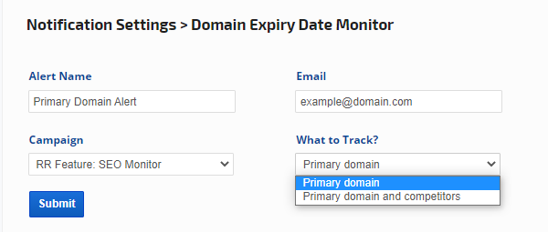 create new domain backlinks alert