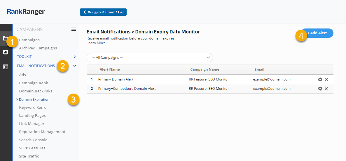 Domain Backlinks Alert Settings